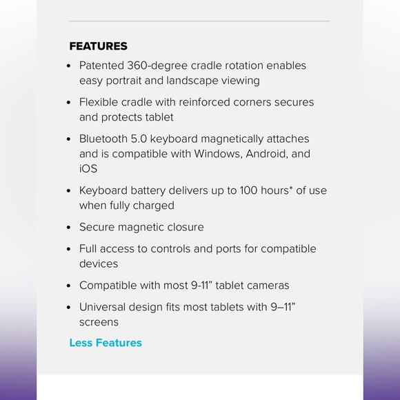 Targus Pro-Tek® Universal 9-11” Rotating Bluetooth Keyboard Case (Black) - Picture 6 of 7